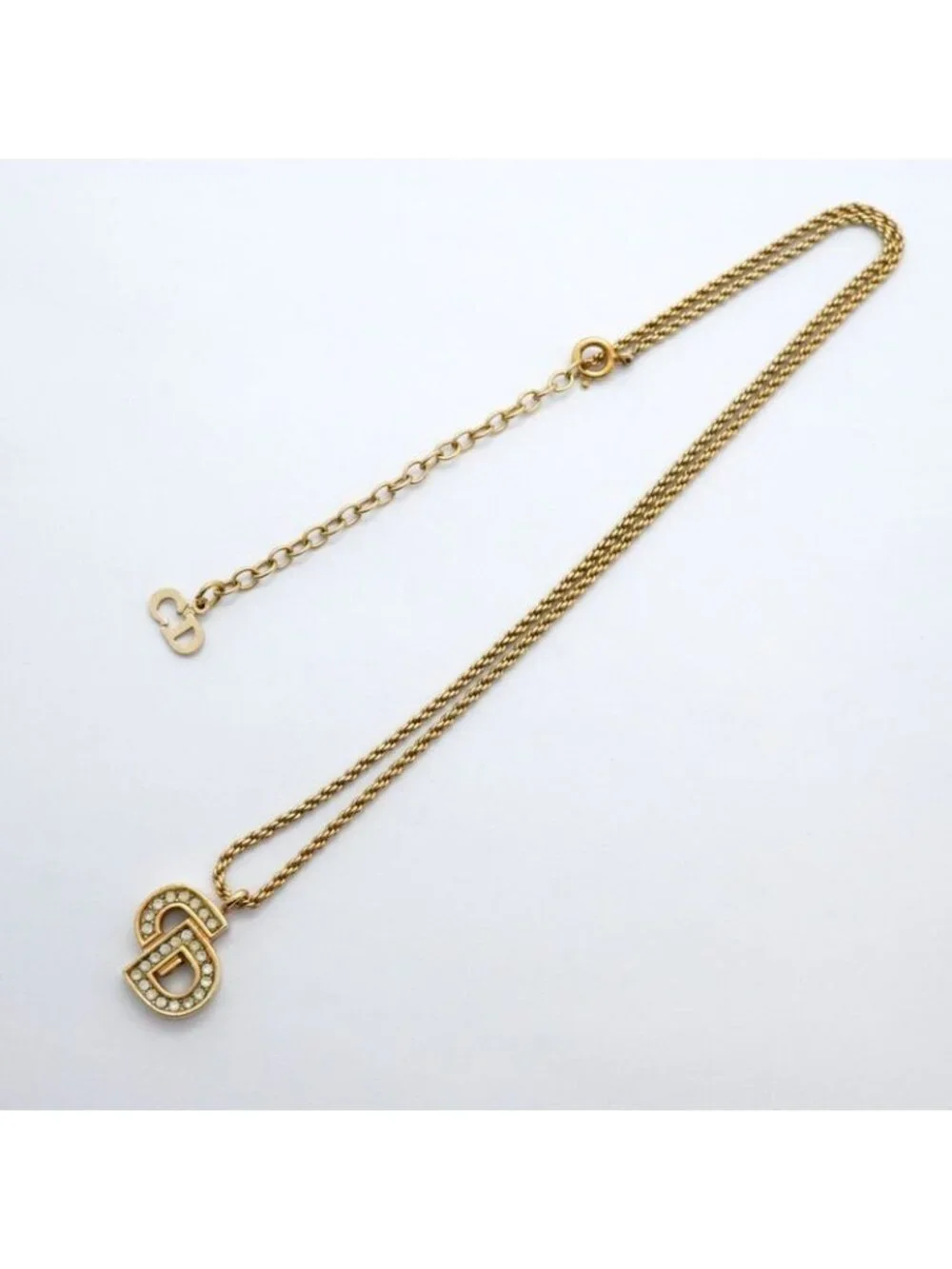 ★SOLD★ Dior Necklace Cdlogo Gold Plated Line Stone - Picture 3 of 9